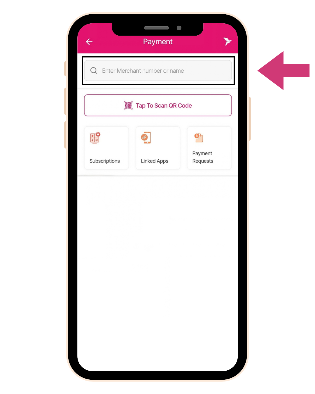bKash Payment search bar with merchant number