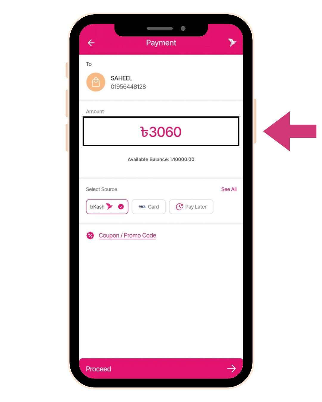 bKash amount entry screen showing 3060